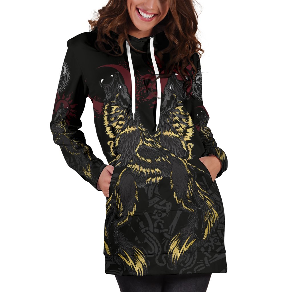 Viking Hoodie Dress The Wolves Skoll and Hati RLT12 - Wonder Print Shop