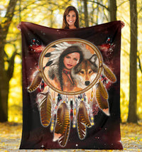 native-girl-dream-catcher-red-galaxy-blanket