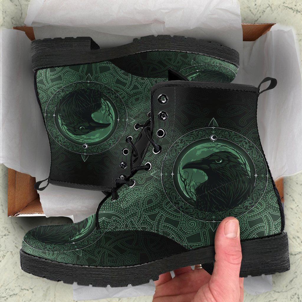 viking-leather-boots-ethnic-odin-raven-green