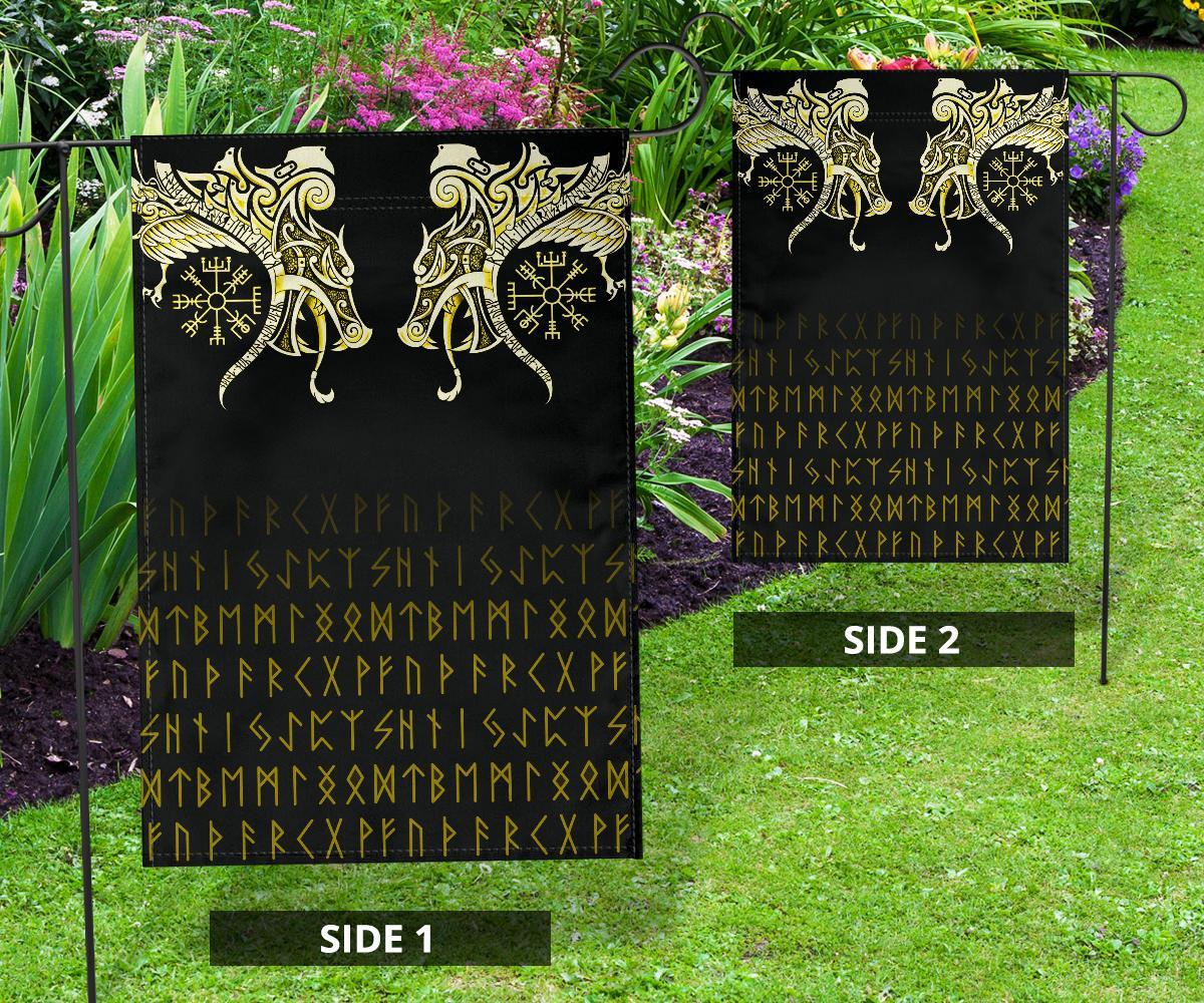 Viking Flag, Fenrir Raven and Vegvisir Tattoo Yellow RLT12 - Wonder Print Shop