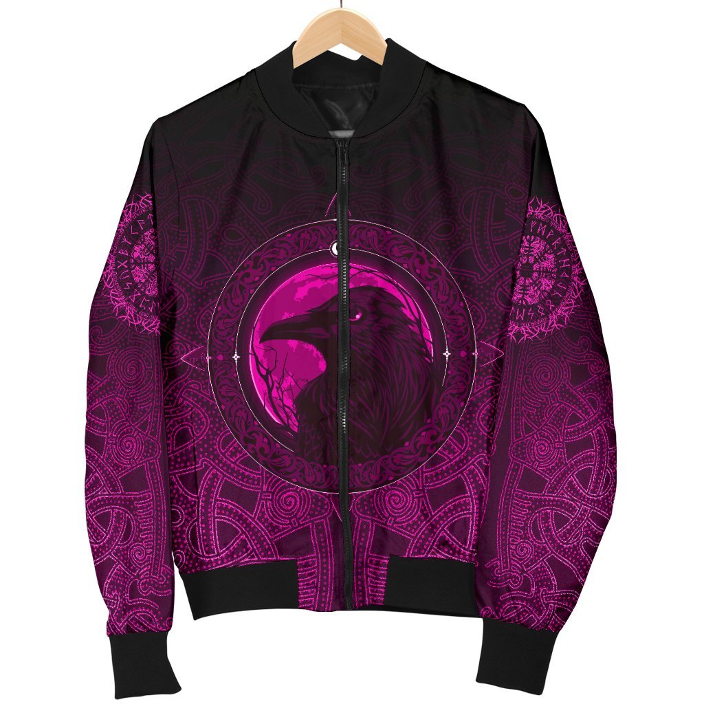 Viking Women's Bomber Jacket, Ethnic Odin Raven Pink RLT12 - Wonder Print Shop