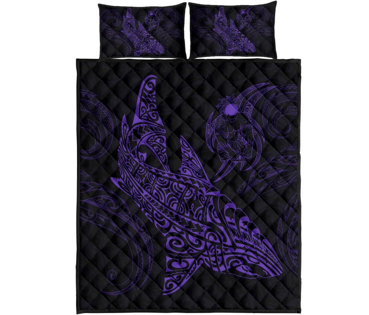 Polynesian Quilt Bed Set - Polynesian Purple Shark Warrior Tattoo - Wonder Print Shop