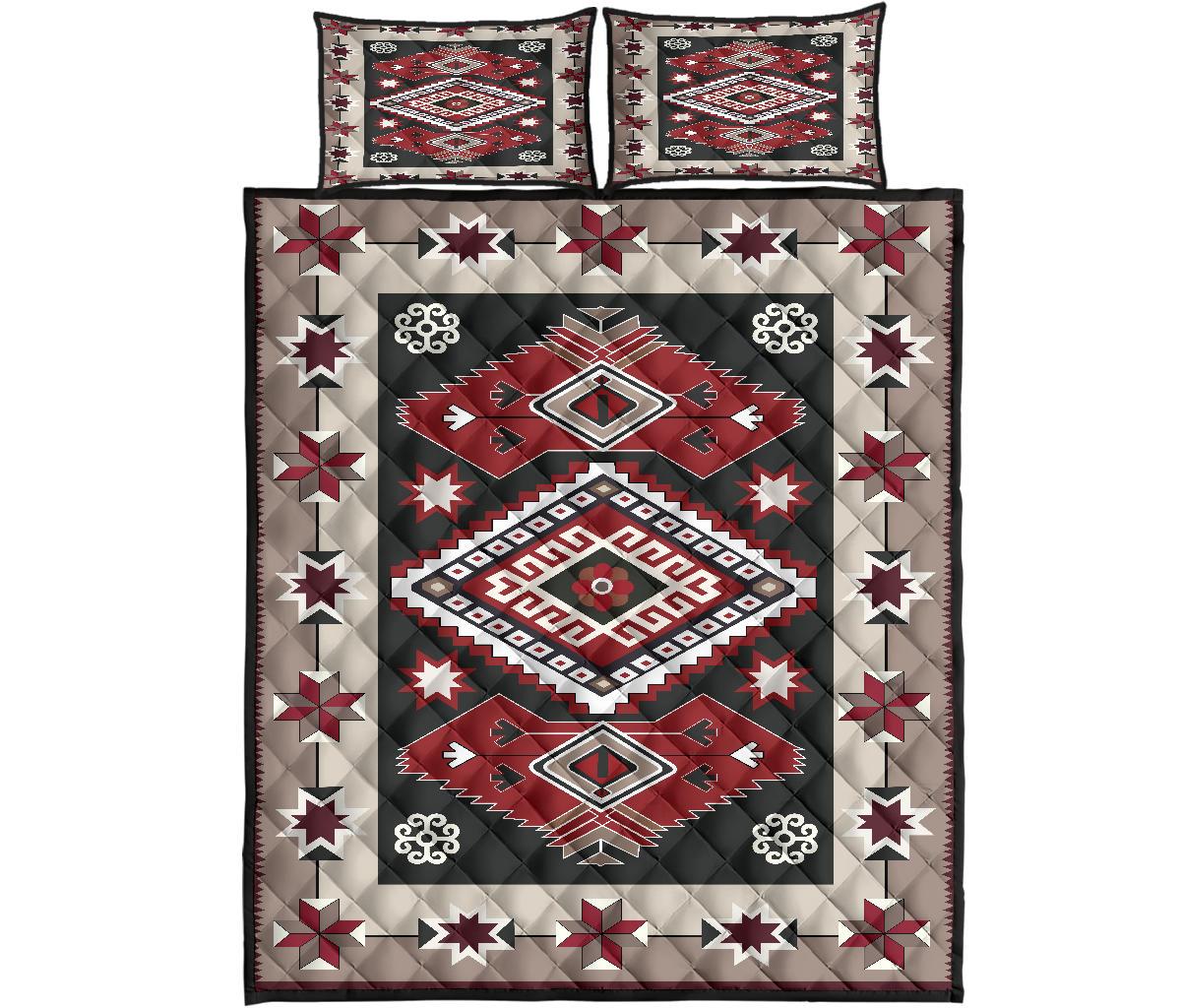 Tribal Red Brown Pattern Native American Quilt Bed Set LT10 - Wonder Print Shop