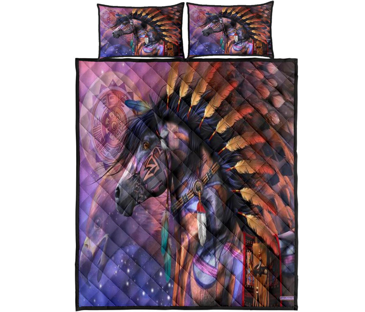 Horse Tribe Purple Native American Quilt Bed Set LT10 - Wonder Print Shop