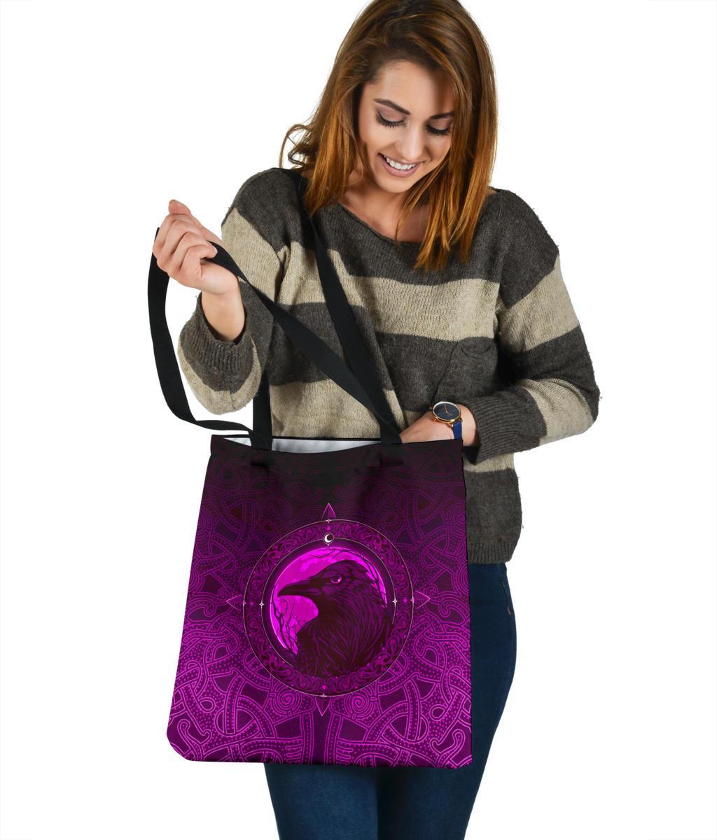 viking-tote-bag-ethnic-odin-raven-pink
