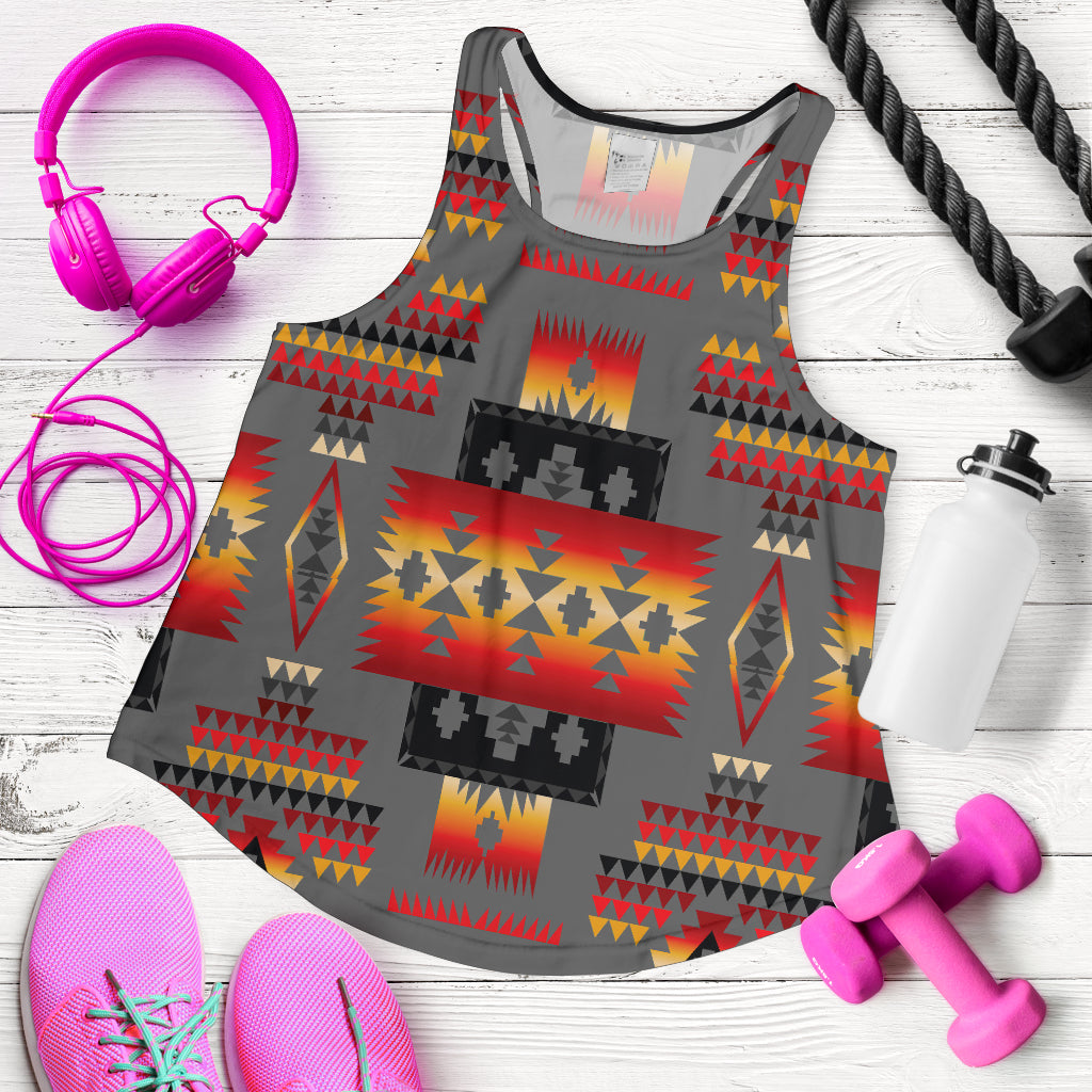 Gray Tribe Pattern Native American Women Racerback Tank LT10 - Wonder Print Shop
