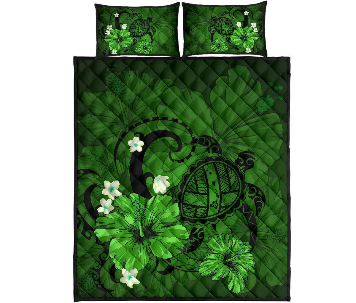 Hawaii Turtle Poly Tribal Quilt Bed Set - Green - Wonder Print Shop