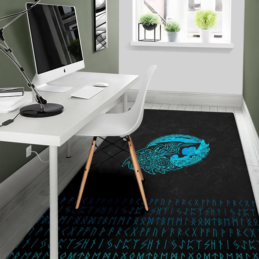 Viking Area Rug Fenrir Wolf Cyan RLT12 - Wonder Print Shop