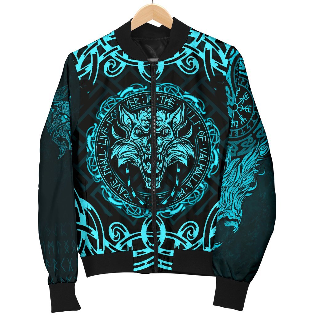 Viking Women's Bomber Jacket - Fenrir Viking Cyan 3D RLT12 - Wonder Print Shop