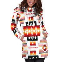 White Tribes Pattern Native American Hoodie Dress LT10 - Wonder Print Shop