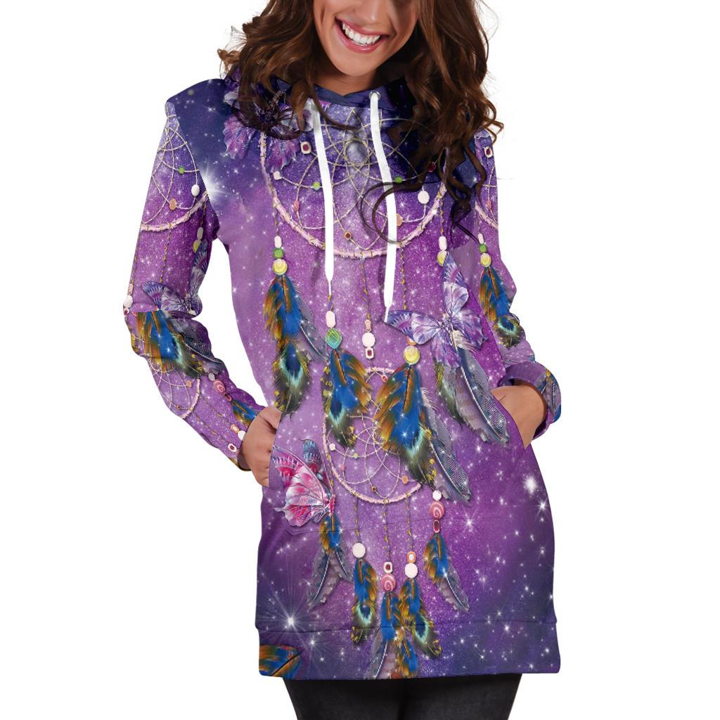 Purple Galaxy Dreamcatcher Native American Hoodie Dress LT10 - Wonder Print Shop