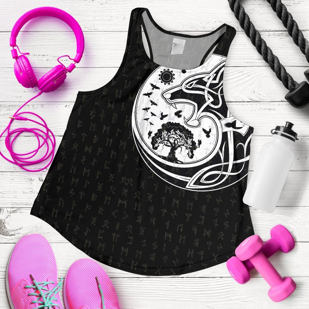 Viking Women's Racerback Tank, Skoll and Hati Rune Tattoo RLT12 - Wonder Print Shop
