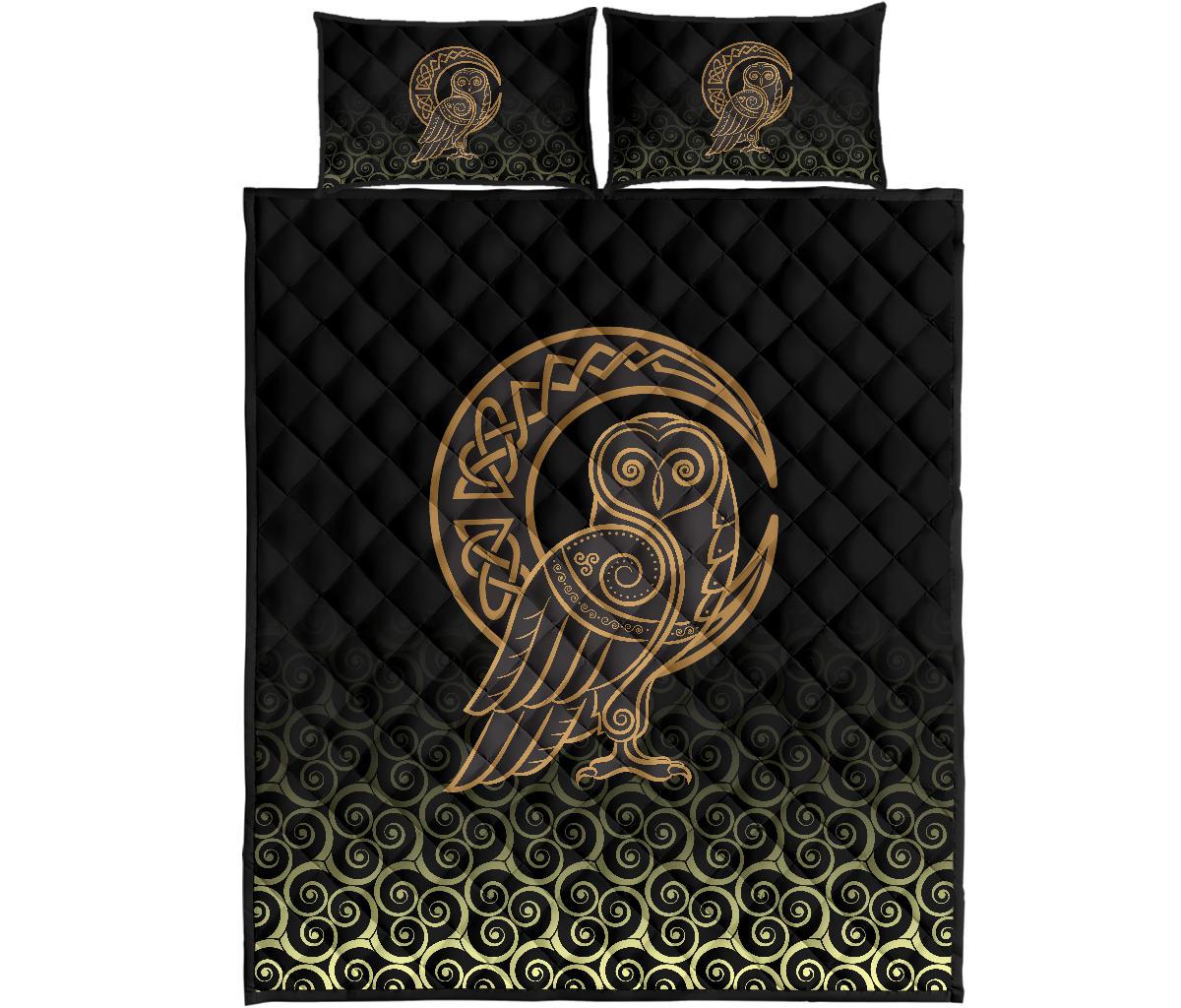 Viking Quilt Bed Set Owl Celtic On Triskels Background RLT12 - Wonder Print Shop