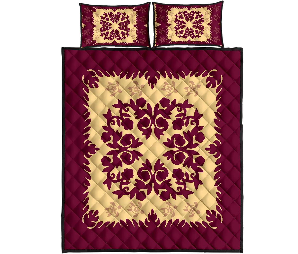 hawaii-quilt-bed-set-hawaiian-quilt-plumeria-medallion-burgundy