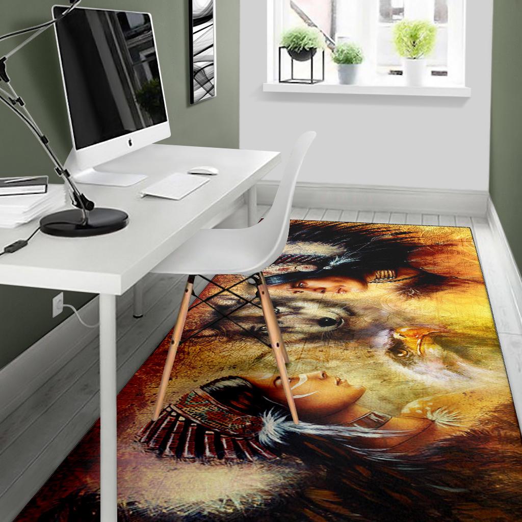 Native Women With Wolf Native American Area Rug LT10 - Wonder Print Shop