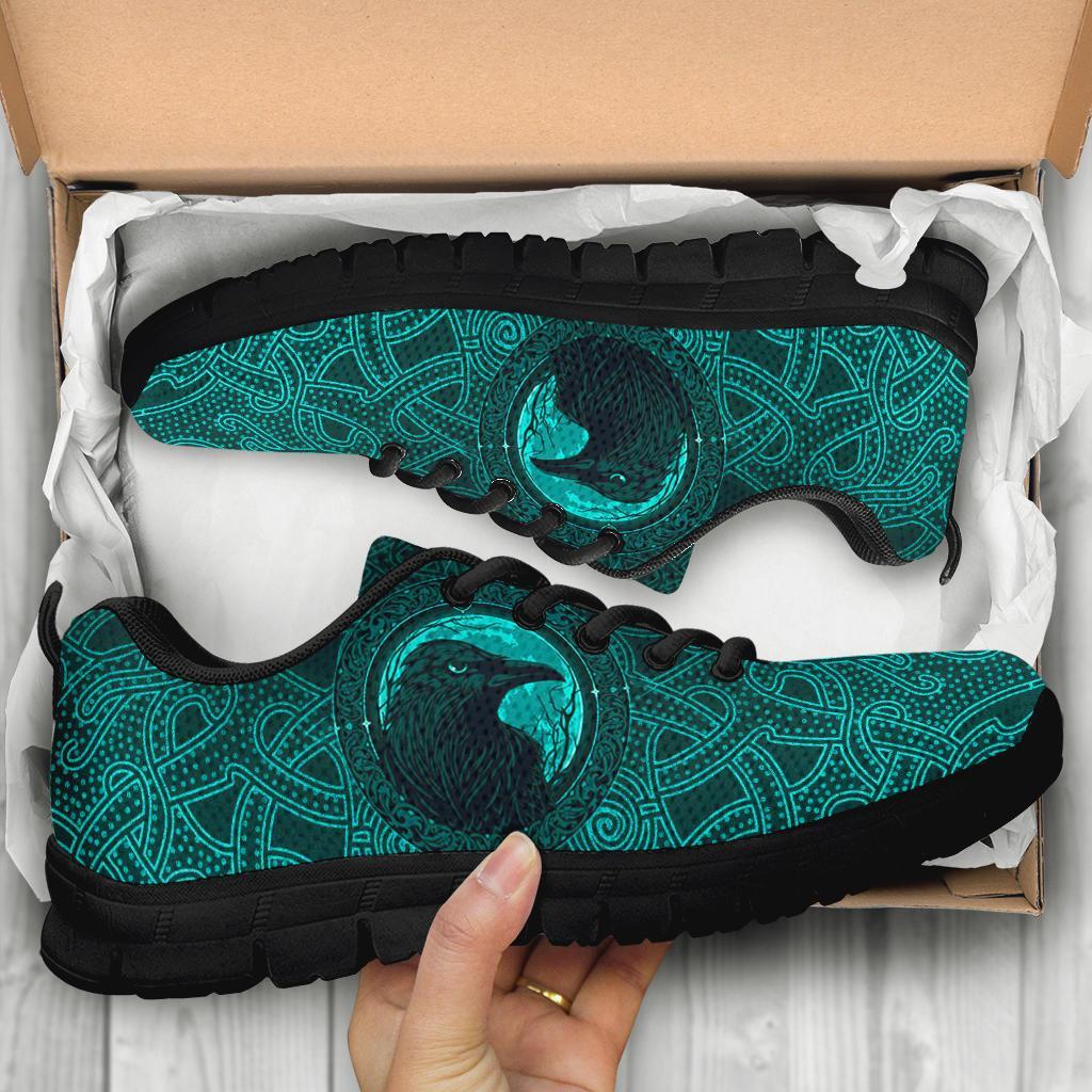Viking Sneakers, Ethnic Odin Raven Cyan RLT12 - Wonder Print Shop