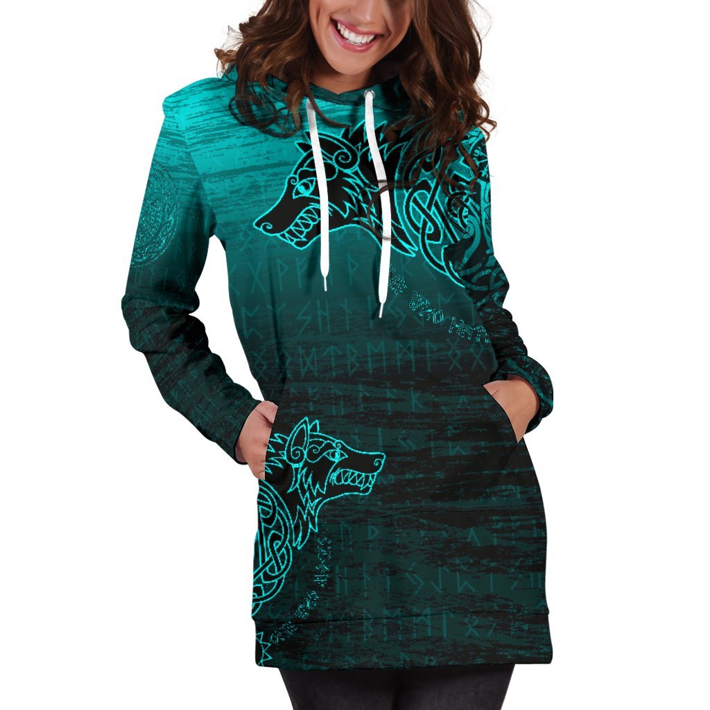 Viking Women's Hoodie Dress, Skoll and Hati RLT12 - Wonder Print Shop