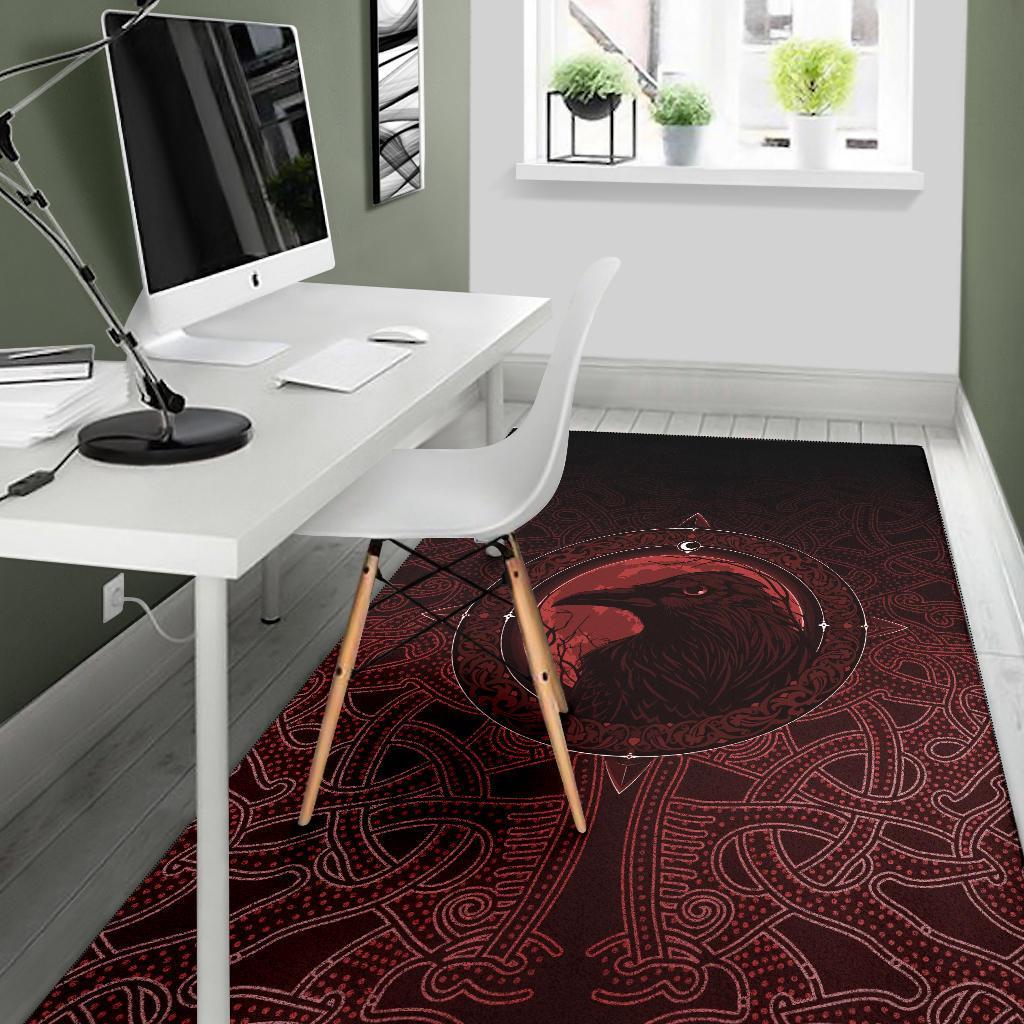 Viking Area Rug, Ethnic Odin Raven Red RLT12 - Wonder Print Shop