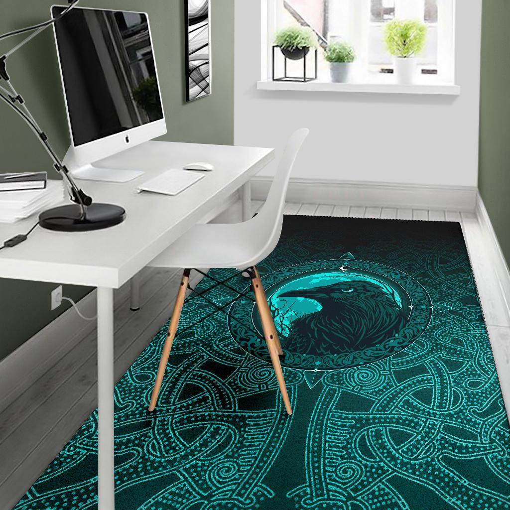 Viking Area Rug, Ethnic Odin Raven Cyan RLT12 - Wonder Print Shop