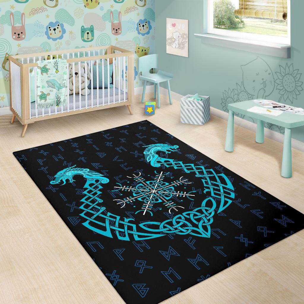 Viking Area Rug, Aegishjalmur Helm Of Awe Blue Edition RLT12 - Wonder Print Shop
