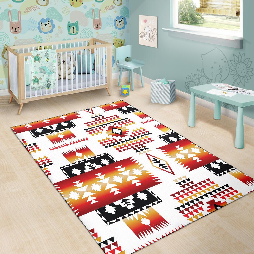 White Native Tribes Pattern Native American Area Rug LT10 - Wonder Print Shop