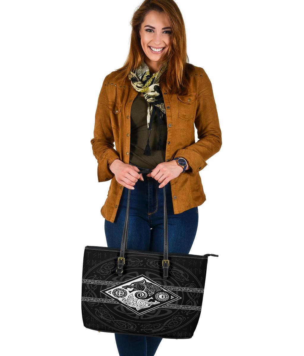 Vikings Large Leather Tote The Wolves, Skoll and Hati RLT12 - Wonder Print Shop