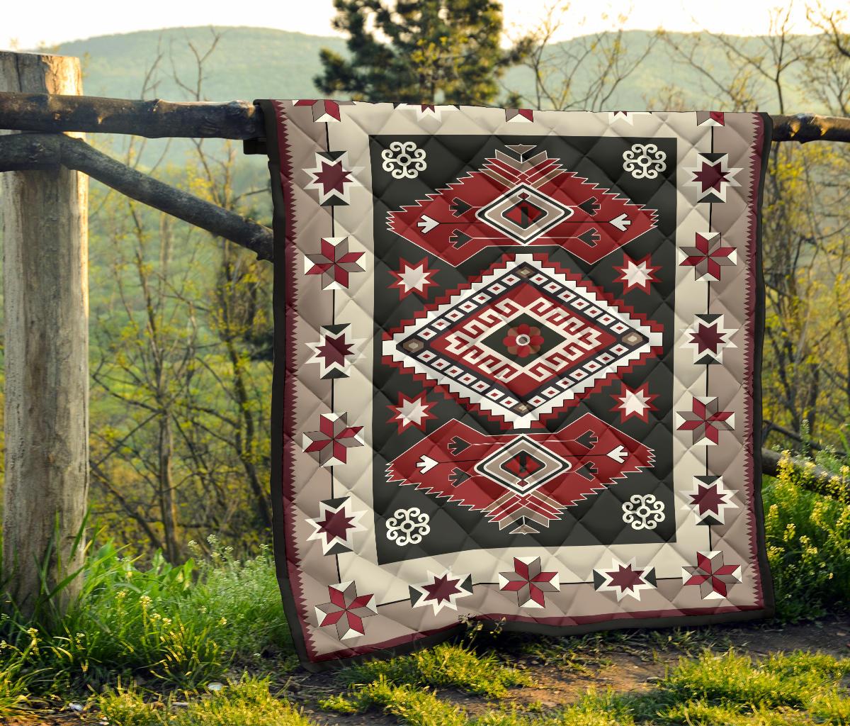 Ethnic Red Gray Pattern Native American Premium Quilt LT10 - Wonder Print Shop