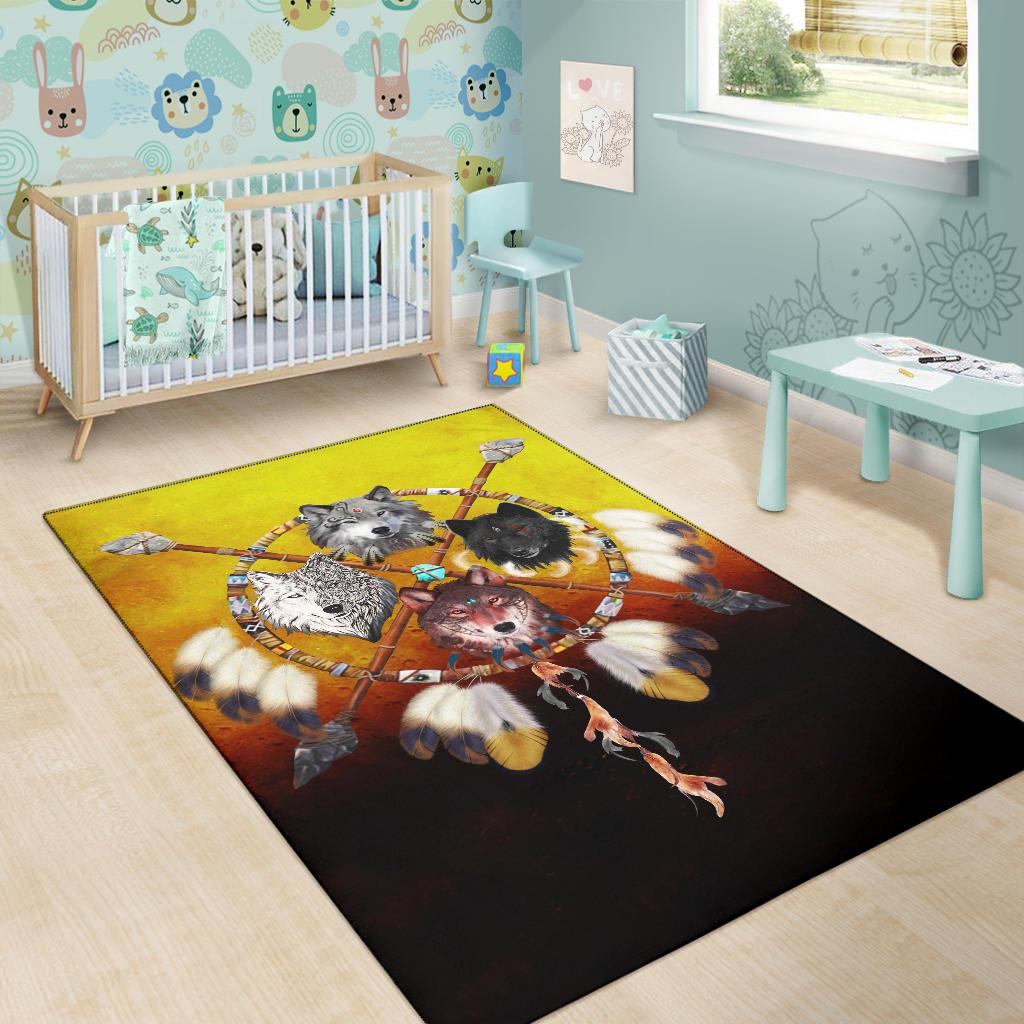4 Wolves Warriors Native American Design Area Rug LT10 - Wonder Print Shop