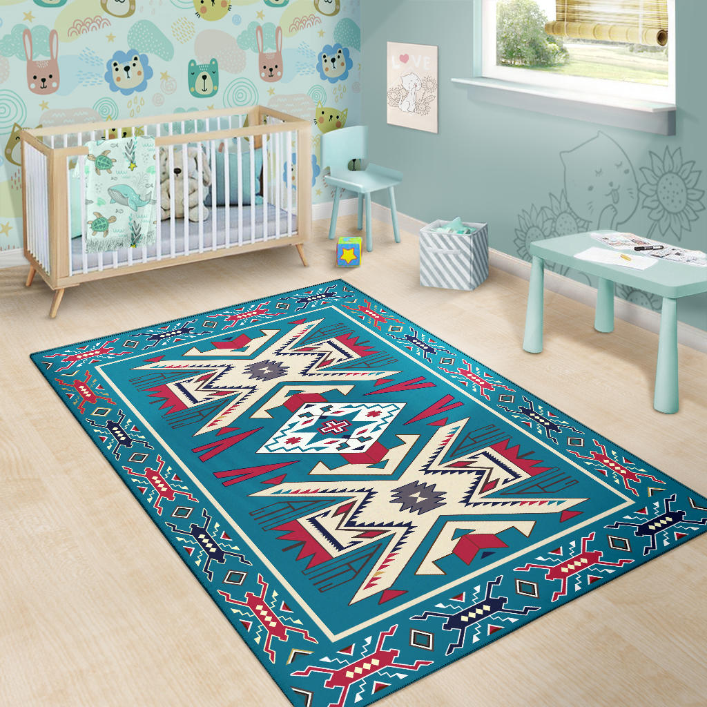 Blue Pink Pattern Native American Area Rug LT10 - Wonder Print Shop
