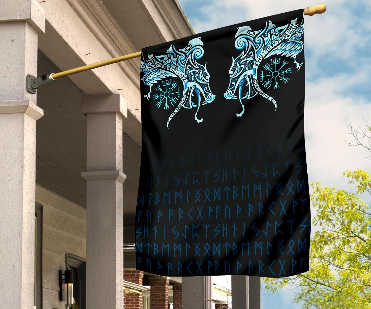 Viking Flag, Fenrir Raven and Vegvisir Tattoo Cyan RLT12 - Wonder Print Shop