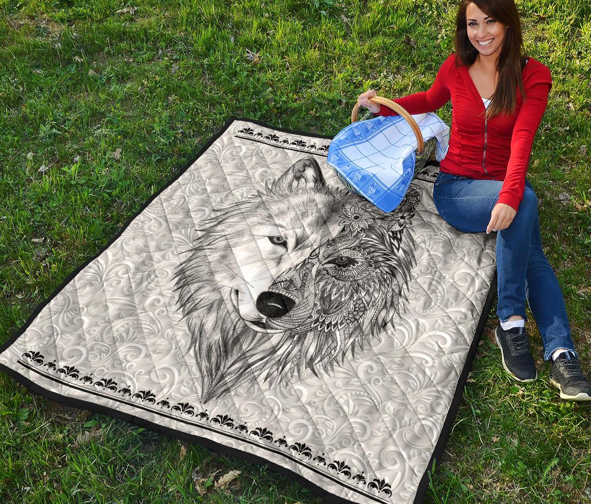 White Wolf Native American Amercan Premium Quilt LT10 - Wonder Print Shop