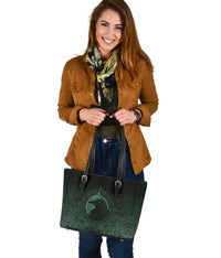 Viking Small Leather Tote Bag, Ethnic Odin Raven Green RLT12 - Wonder Print Shop