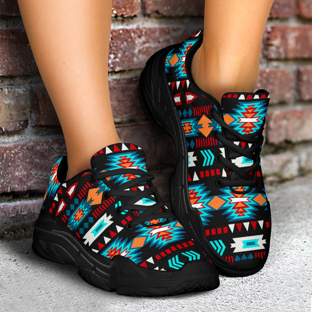 native-american-light-neon-blue-pattern-chunky-sneakers-new