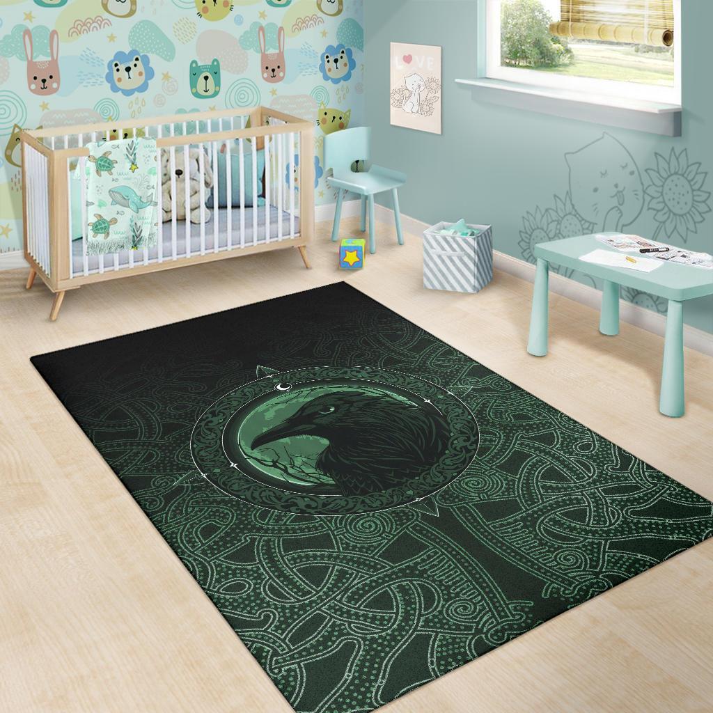 Viking Area Rug, Ethnic Odin Raven Green RLT12 - Wonder Print Shop