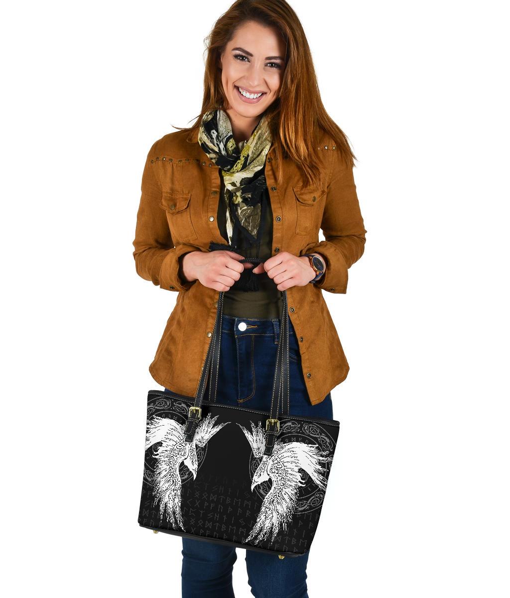 Viking Small Leather Tote Mystical Raven Tattoo Special RLT12 - Wonder Print Shop