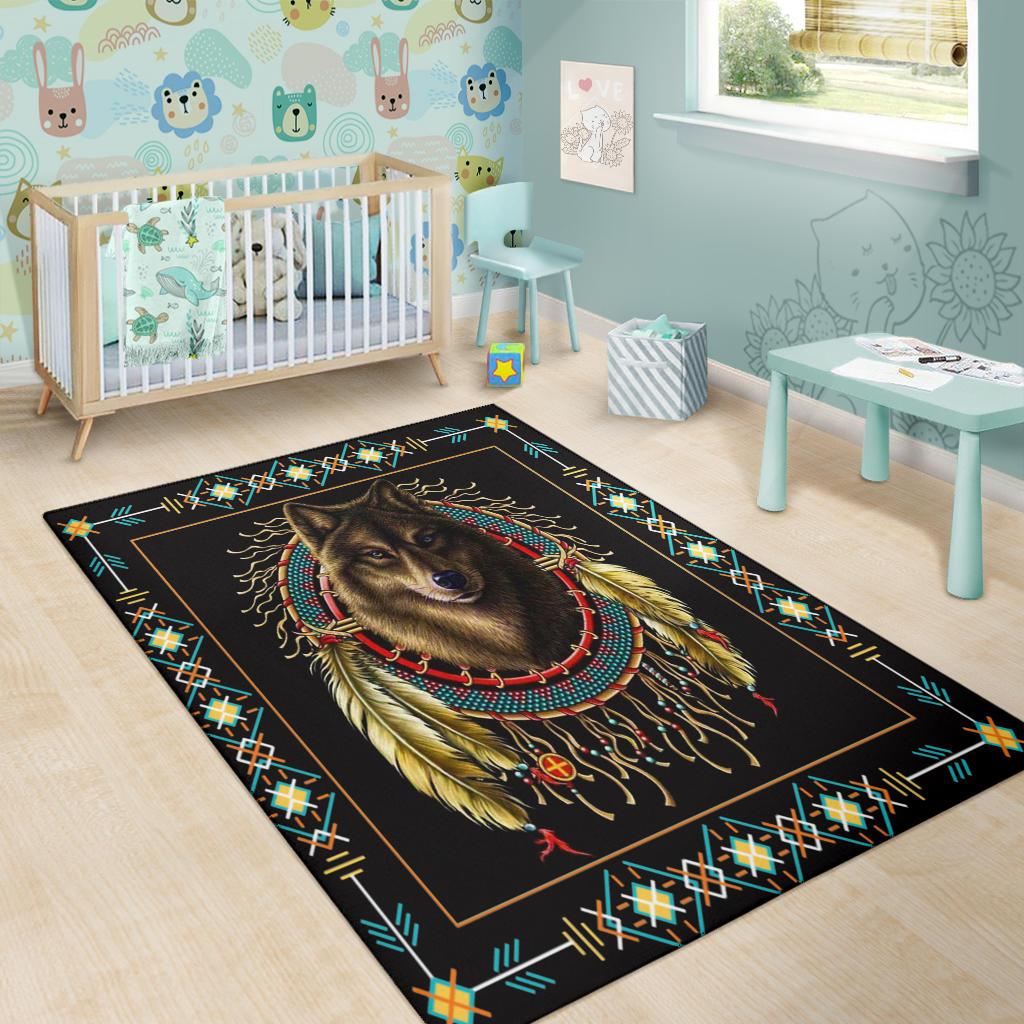 Wolf Warrior Dreamcatcher Native American Area Rug LT10 - Wonder Print Shop