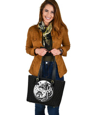 Viking Small Leather Tote Bag, Skoll and Hati Rune Tattoo RLT12 - Wonder Print Shop