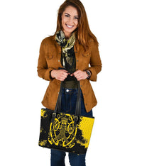 Viking Small Leather Tote Bag, Loki Bound Triskele Rune Gold RLT12 - Wonder Print Shop