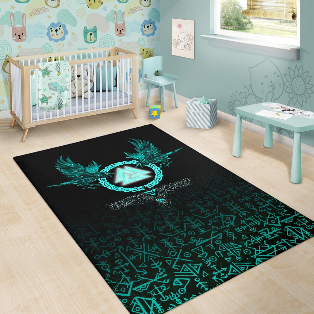 Viking Area Rug Three Raven and Valknut Cyan RLT12 - Wonder Print Shop