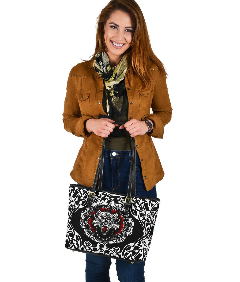 Viking Small Leather Tote, Fenrir Wolf RLT12 - Wonder Print Shop