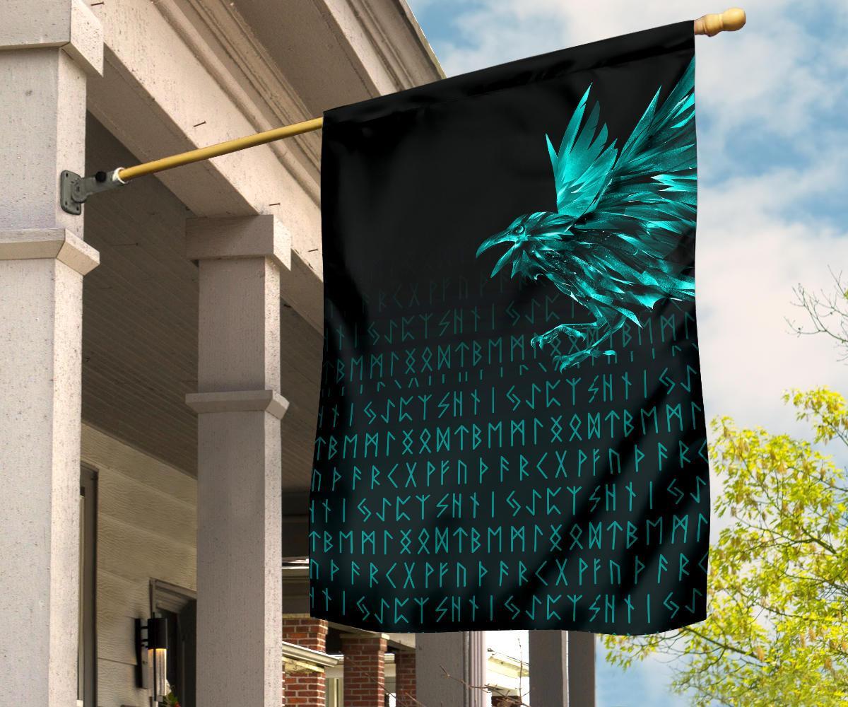 Viking Garden Flag The Raven Of Odin Rune Cyan RLT12 - Wonder Print Shop