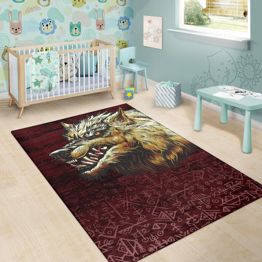 Viking Area Rug Fenrir On The Blood Moon Background RLT12 - Wonder Print Shop