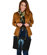 Viking Small Leather Tote Bag, Fenrir Viking Wolf and Moon RLT12 - Wonder Print Shop