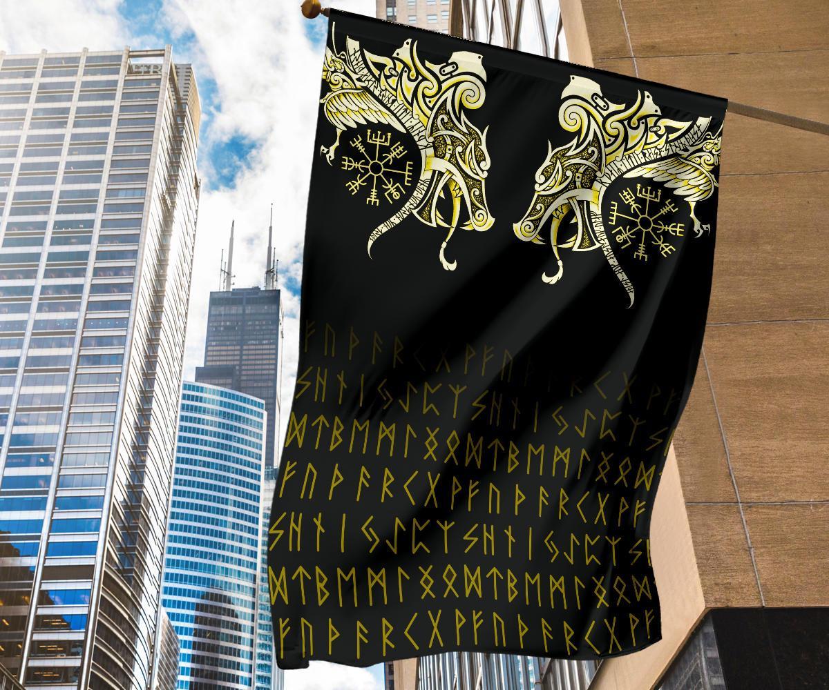 Viking Flag, Fenrir Raven and Vegvisir Tattoo Yellow RLT12 - Wonder Print Shop