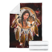 native-girl-dream-catcher-red-galaxy-blanket