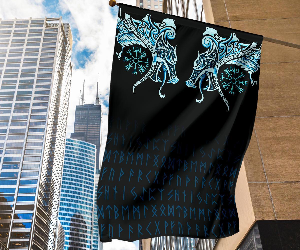 Viking Flag, Fenrir Raven and Vegvisir Tattoo Cyan RLT12 - Wonder Print Shop