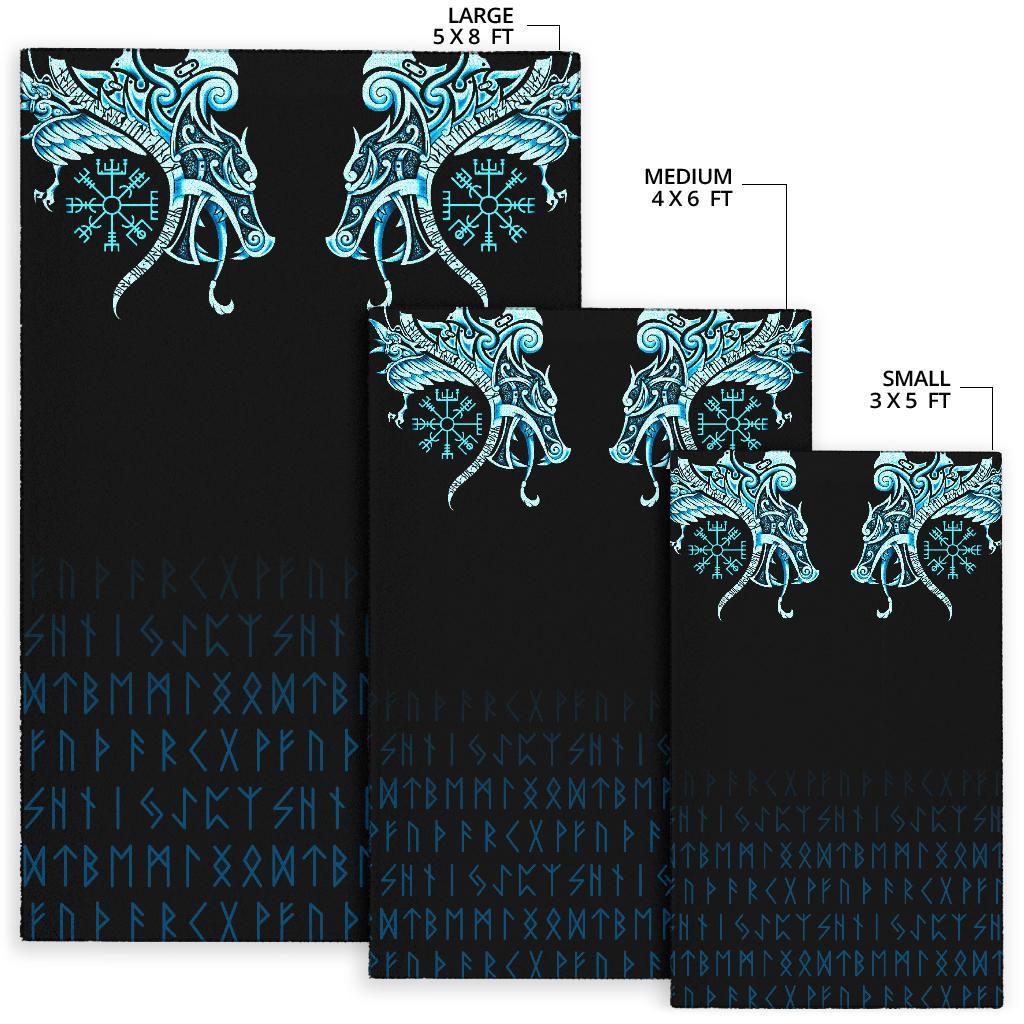 Viking Area Rug, Fenrir Raven and Vegvisir Tattoo Cyan RLT12 - Wonder Print Shop