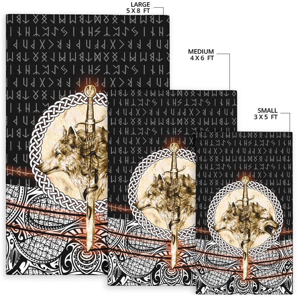 Viking Area Rug Wolf and Vikings Tattoo 3D RLT12 - Wonder Print Shop