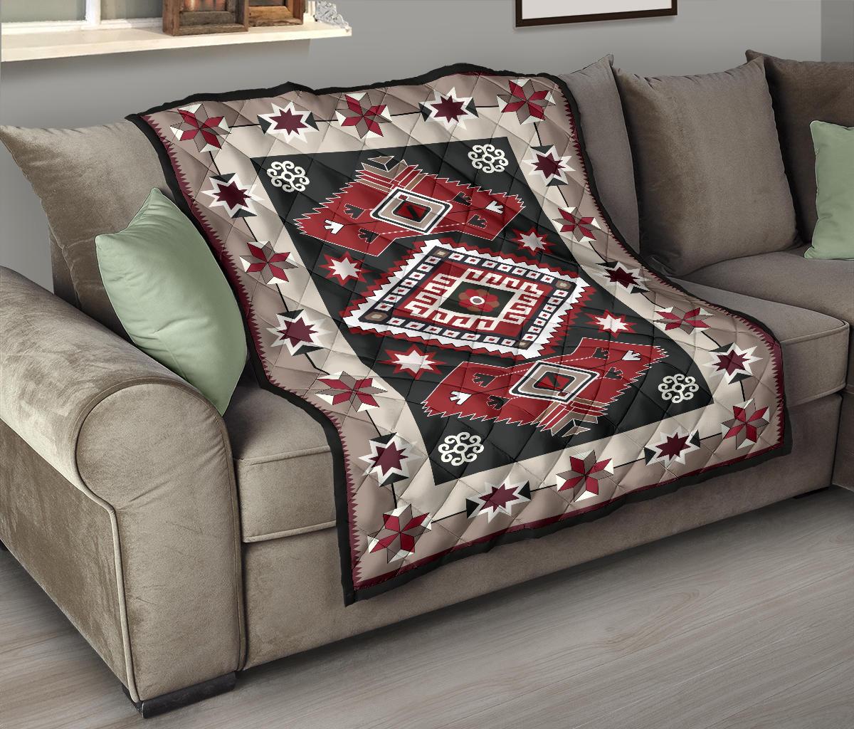Ethnic Red Gray Pattern Native American Premium Quilt LT10 - Wonder Print Shop