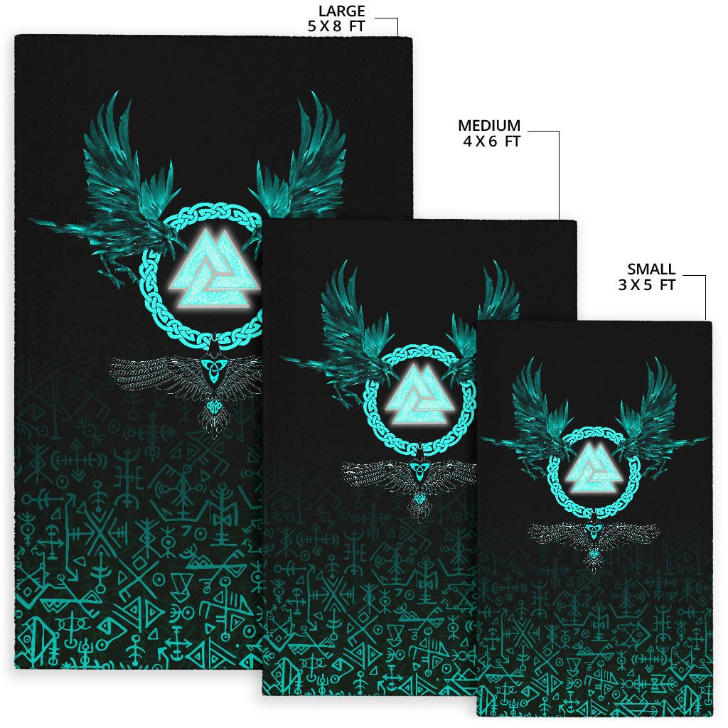 Viking Area Rug Three Raven and Valknut Cyan RLT12 - Wonder Print Shop